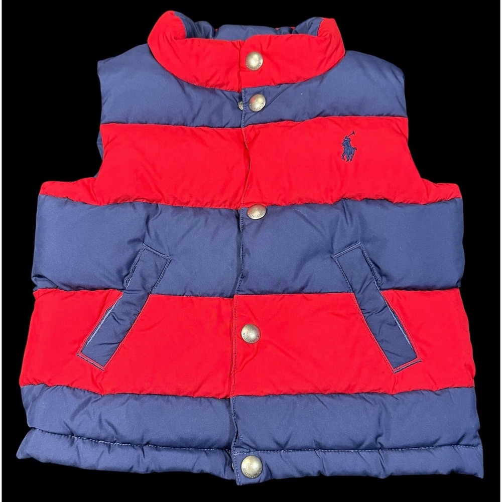 Polo Ralph Lauren Baby Kids Down Puffer Vest Jacket 24M Red Blue Stipe Toddler